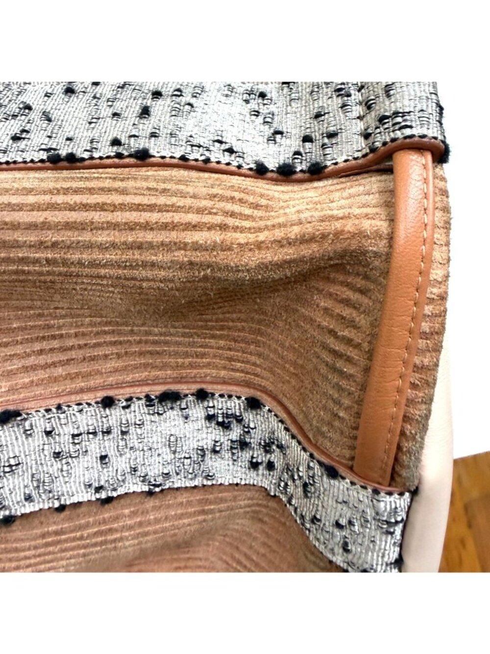 Ulla Johnson Willow Small Drawstring Bucket Bag Corduroy Tweed Tan Crossbody - Picture 9 of 11